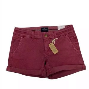 American Eagle Outfitters Distressed Red Stretch Low Rise Midi Shorts Sz 0 NWT